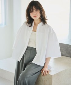 #Newans 【洗濯機可能/シワになりにくい】〈お尻・太ももをカバー〉フレアスリーブイタリアンカラーシャツ