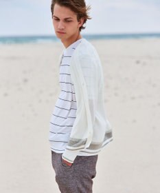 JOSEPH ABBOUD 【キングサイズ・和紙ニット/日本素材・縫製/ 軽量/通気性/速乾性】和紙フライスボーダー Tシャツ