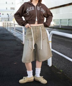 WEGO 【裏起毛】ラインストーン裏起毛ショートジップパーカー