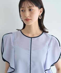 YECCA VECCA 配色ラッフルスリーブブラウス
