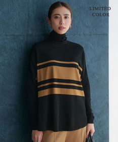 ICB 【新色追加・WEB限定カラーあり】 ヴィスコースワイド タートルネックプルオーバー キャメル×ブラックボーダー［WEB限定］