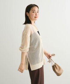 Green Parks メッシュミディ丈ニットカーディガン