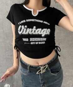 WEGO 配色サイドギャザーVネックT