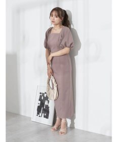 earth music&ecology 配色ステッチパフスリーブワンピース