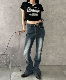 WEGO 配色サイドギャザーVネックT