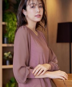 Tiaclasse L 【新色追加・洗える】シアーチェック柄ニットチュニック