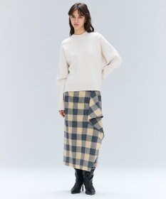 BEIGE， HOBBS / フェイクレザーポケットウールチェックラップスカート