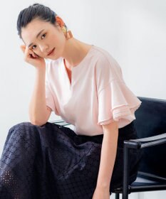 組曲 【汗ジミ防止・撥水】GIZAプレーティング天竺袖フリル カットソー