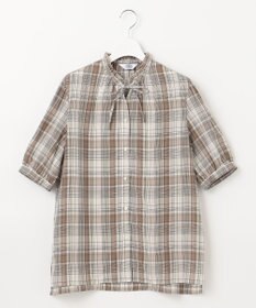 J.PRESS LADIES 【洗える】キュプラチェック フリルスタンドカラー ブラウス