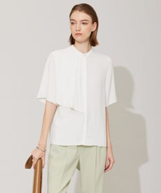 ICB 【洗える】BackSatinAmunzen 5分袖ラッフルデザインブラウス