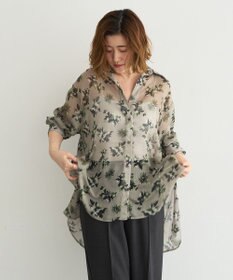 YECCA VECCA フラワー柄シアーロングシャツ