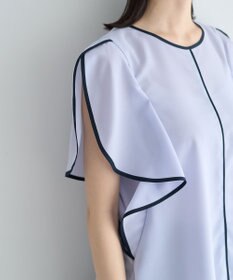 YECCA VECCA 配色ラッフルスリーブブラウス