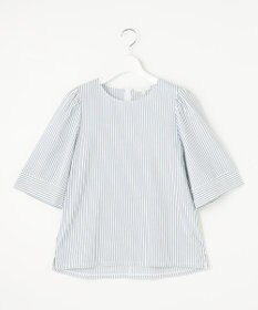 自由区 S 【接触冷感・UVカット・洗える】ストライプコットンハイゲージフレアスリーブ カットソー