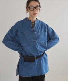 WEGO 【ANGIE VINTAGE】襟が選べる デニム チュニック シャツ （バンドカラー/レギュラーカラー）