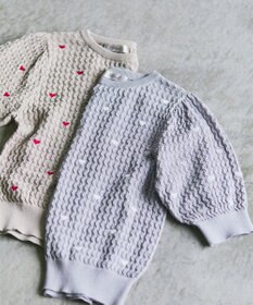 Feroux 【洗える】ハーフスリーブ ハート刺繍 ニット