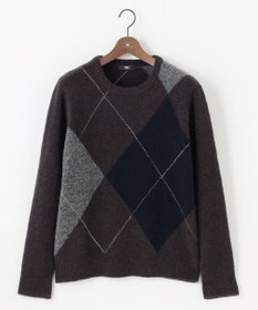 JOSEPH ABBOUD 【インポート素材/ソフトな肌触り/軽量】MOUSSE アーガイル クルーネック セーター ダークブラウン系7