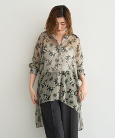 YECCA VECCA フラワー柄シアーロングシャツ