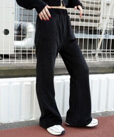 WEGO 【ウエストゴム】ベロアフレアパンツ