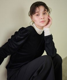 #Newans 【洗濯機可／ 前後着用可】 ギャザースリーブシアーベロアカーディガン