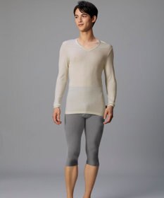 WACOAL MEN インナー メンズ 発熱インナー【エクス（R）】 吸湿発熱繊維 保温性 消臭性（汗臭・加齢臭） ストレッチ素材 深めVネック 8分袖 GL6221 /ブロス