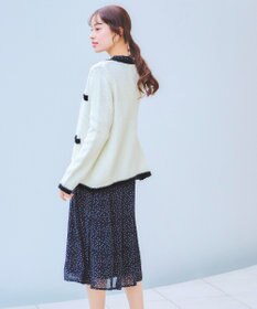 Tiaclasse 【洗える】ミドル丈配色ノーカラーニットジャケット