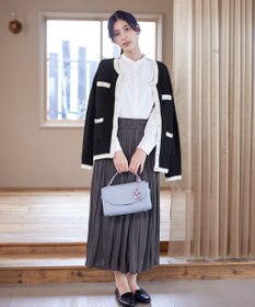 Tiaclasse 【洗える】ミドル丈配色ノーカラーニットジャケット