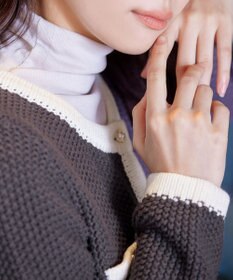 Tiaclasse 【洗える】ミドル丈配色ノーカラーニットジャケット