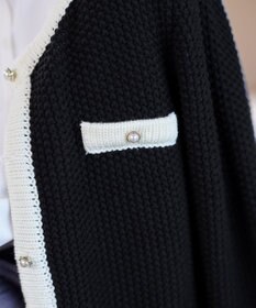 Tiaclasse 【洗える】ミドル丈配色ノーカラーニットジャケット