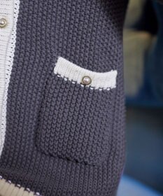 Tiaclasse 【洗える】ミドル丈配色ノーカラーニットジャケット