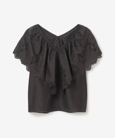 GRACE CONTINENTAL 刺繍ラッフルカラーノースリーブ トップ