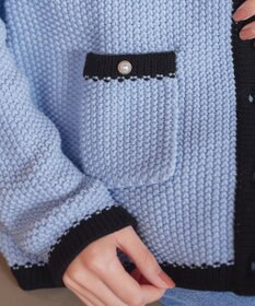 Tiaclasse 【洗える】ミドル丈配色ノーカラーニットジャケット