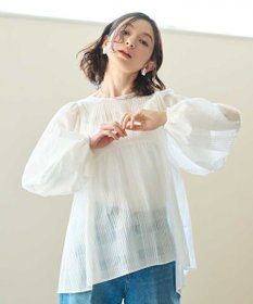 #Newans シアーチェックボリュームブラウス