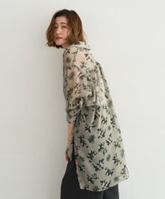 YECCA VECCA フラワー柄シアーロングシャツ