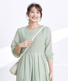 Tiaclasse 【洗える】シャーリングパフスリーブシアーワンピース