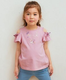 ANY KIDS 刺繍 オン・オフショルダー Tシャツ