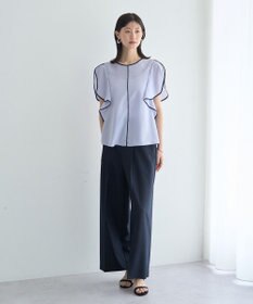 YECCA VECCA 配色ラッフルスリーブブラウス