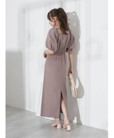 earth music&ecology 配色ステッチパフスリーブワンピース