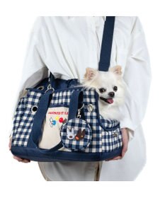 PET PARADISE リサとガスパール ギンガムキャリーバッグ  《紺》S 超小型犬 約1.5～4㎏