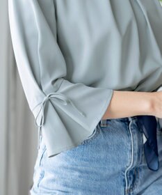 Tiaclasse 【洗える】リボン付きタックフレア袖ブラウス