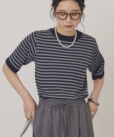 AMERICAN HOLIC ボーダーハーフスリーブニットプルオーバー