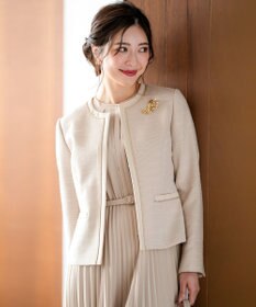 ANY SIS リップルボーダーストレッチ ジャケット ベージュシャンブレー