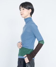 COQ AIR SILK CASHMERE BORDER カシミヤシルク タートルネックニット