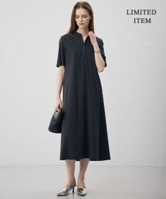 ICB L 【先行予約・WEB限定・丈が選べる】ナチュラルストレッチタフタ 5分袖ワンピース