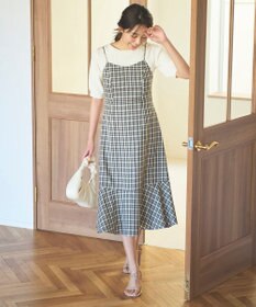 Feroux 【セットアイテム・洗える】パフスリーブニット×キャミソール ワンピース