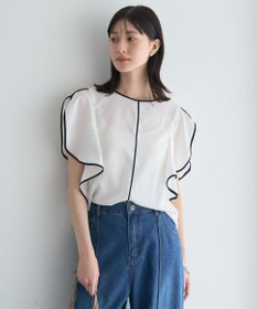 YECCA VECCA 配色ラッフルスリーブブラウス