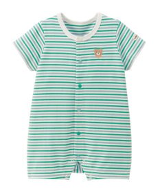 MIKI HOUSE HOT BISCUITS 【70-80cm】 みじんボーダー ワンポイント刺繍 ショートオール