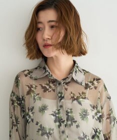 YECCA VECCA フラワー柄シアーロングシャツ