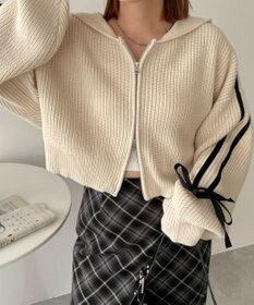 WEGO ラインリボンダブルジップニットパーカー