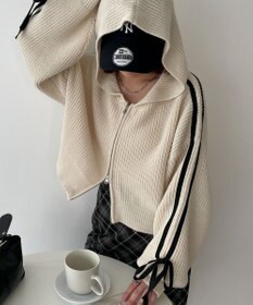 WEGO ラインリボンダブルジップニットパーカー