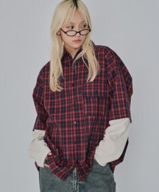 WEGO 【ユニセックス着用ITEM/MLサイズ展開】チェックレイヤードシャツ（LS）